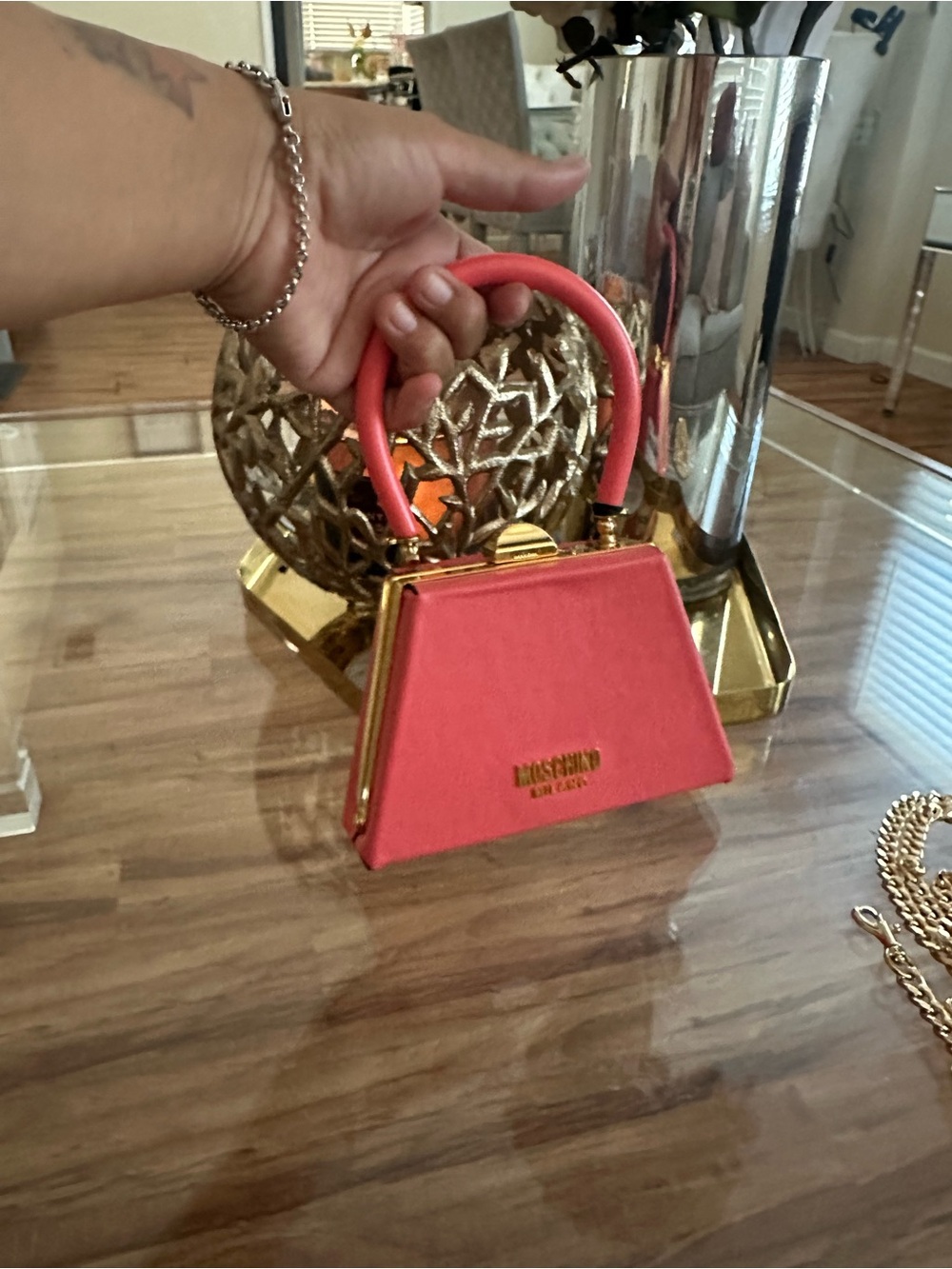 Moschino Coral-Pink Trapezoid Mini Top-Handle Bag - Picture 2 of 12